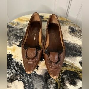 Vintage Salvatore Ferragamo Gancini Brown Leather Flat
